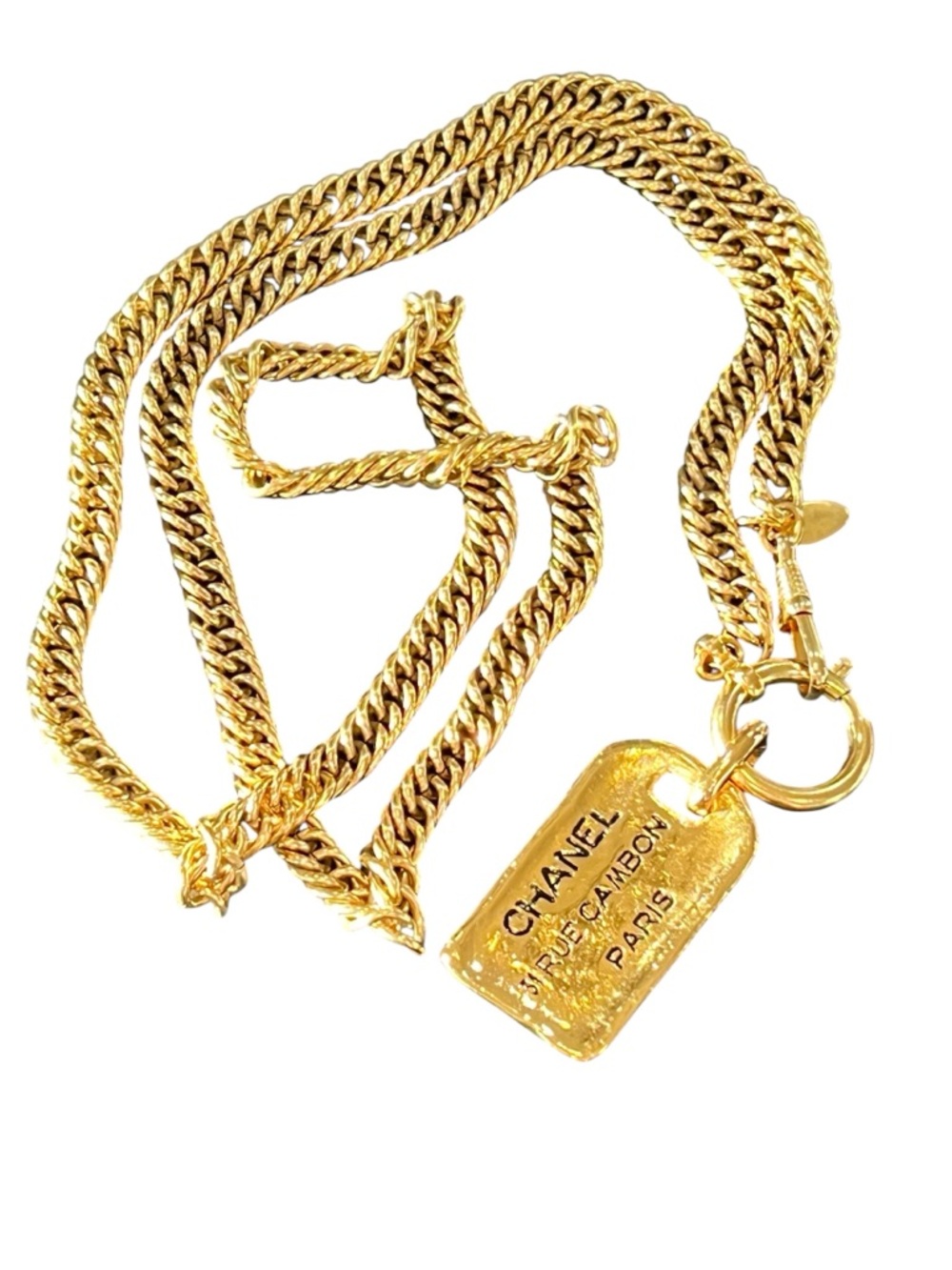 CHANEL Gold Plated Dog Tag Pendant Logo Necklace - Picture 9 of 9